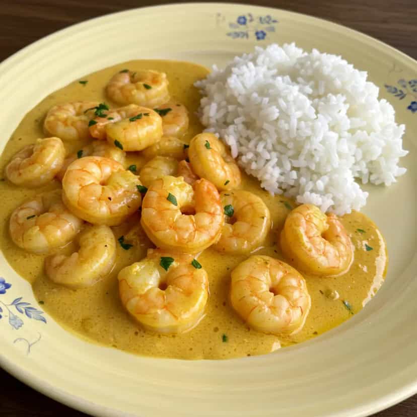 Foto deliciosa de Camarões Cremosos ao Leite de Coco pronta para servir - Peixes & Frutos do Mar