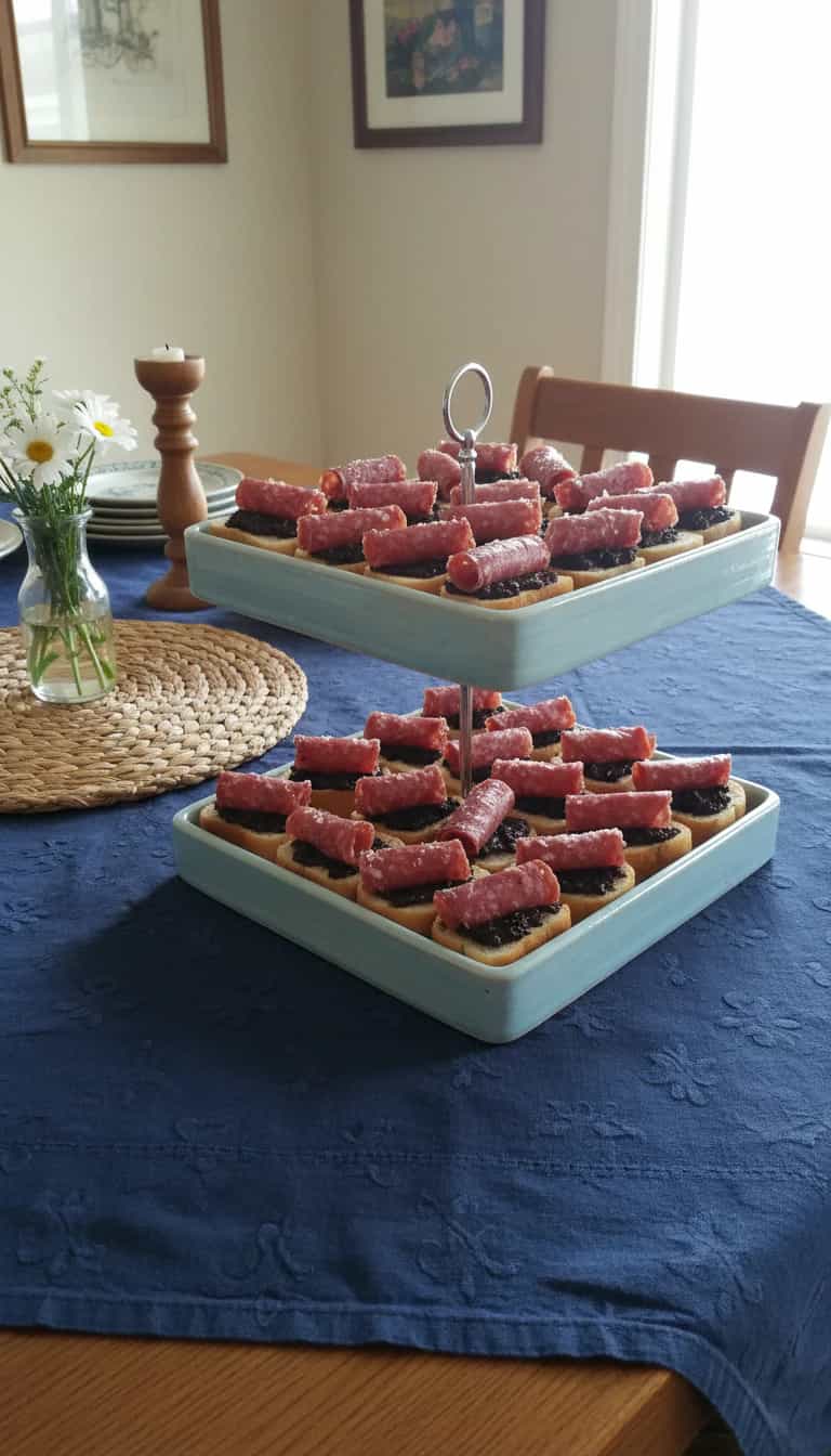 Foto deliciosa de Canapês de Berinjela e Salame pronta para servir - Salgadinhos