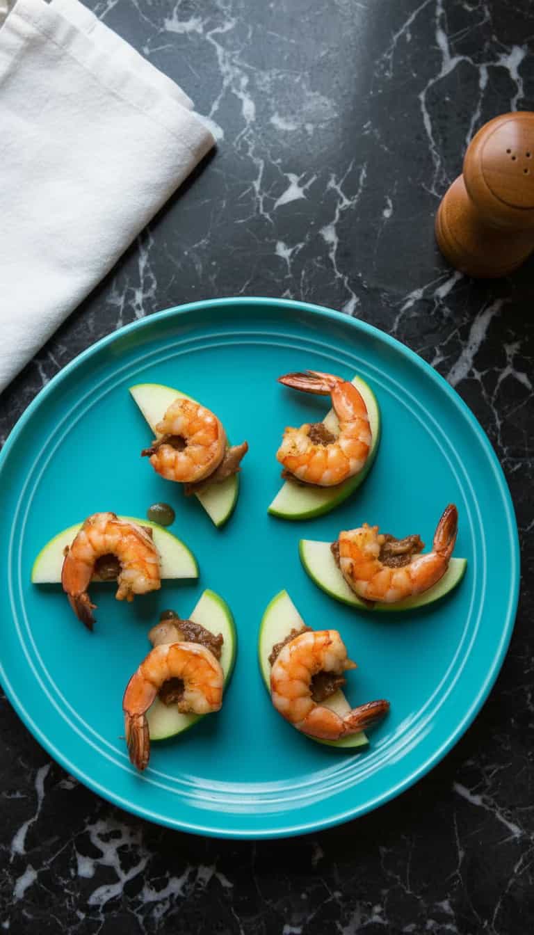 Foto deliciosa de Canapés de Maçã com Camarão pronta para servir - Salgadinhos