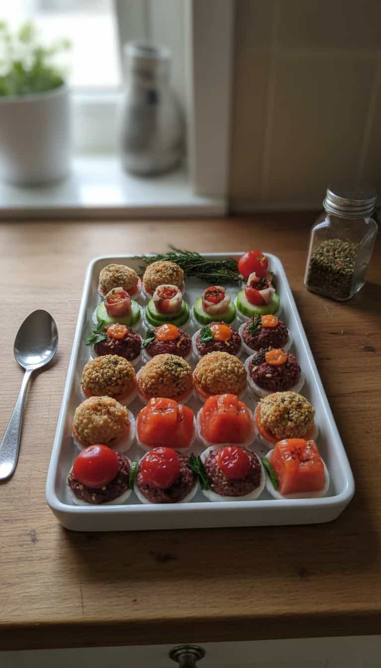 Foto deliciosa de Canapés de Peito de Peru Defumado pronta para servir - Salgadinhos
