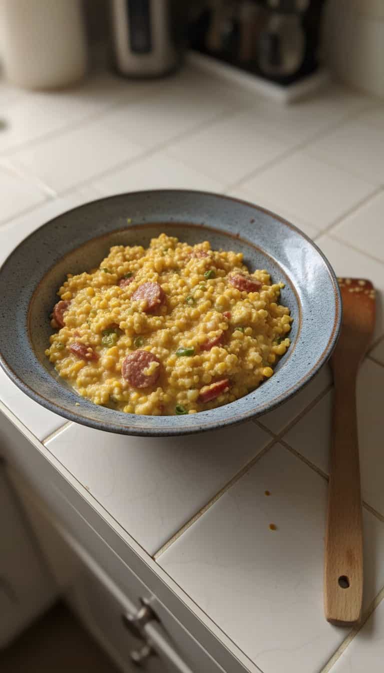Foto deliciosa de Canjiquinha com Calabresa e Bacon pronta para servir - Pratos Brasileiros Icônicos