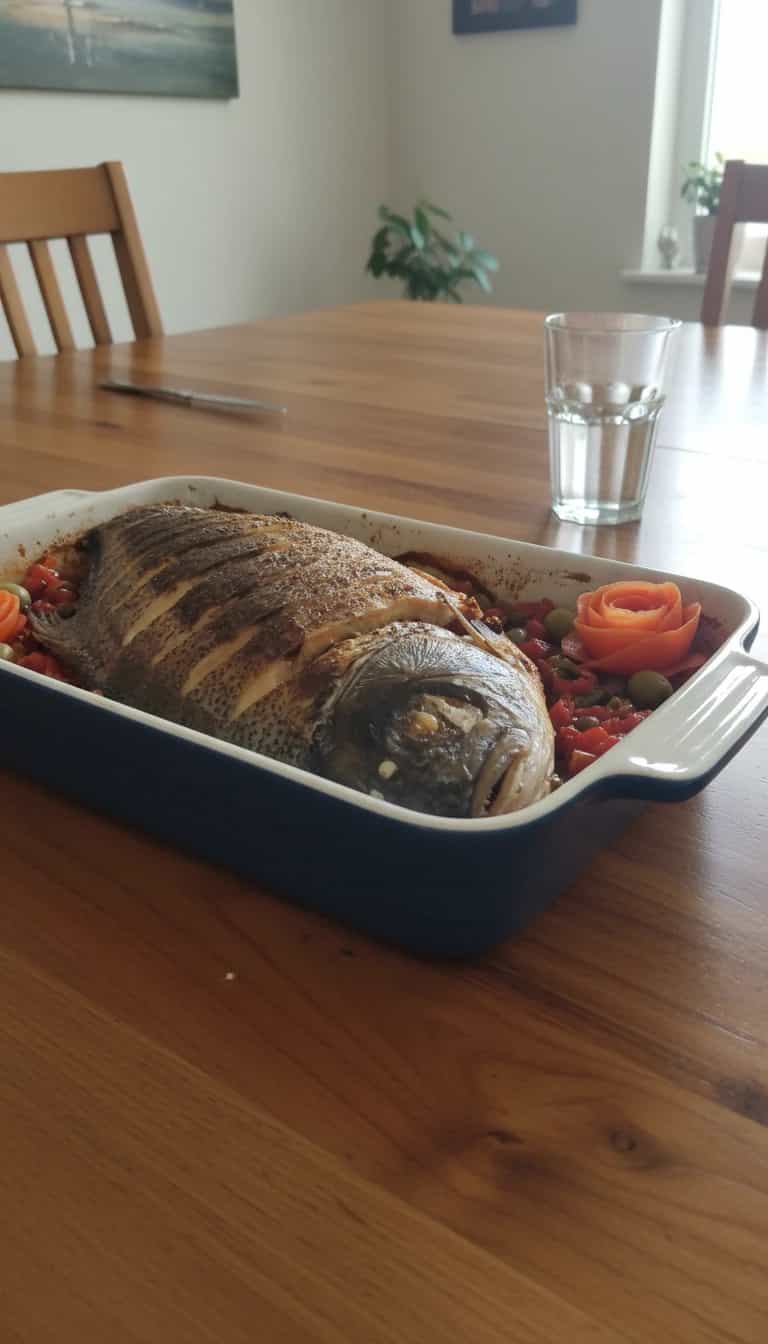 Foto deliciosa de Caranha Recheada ao Molho Nordestino pronta para servir - Peixes & Frutos do Mar