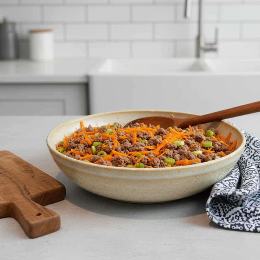 Foto deliciosa de Carne com Cenoura e Vagem pronta para servir - Carnes & Frango