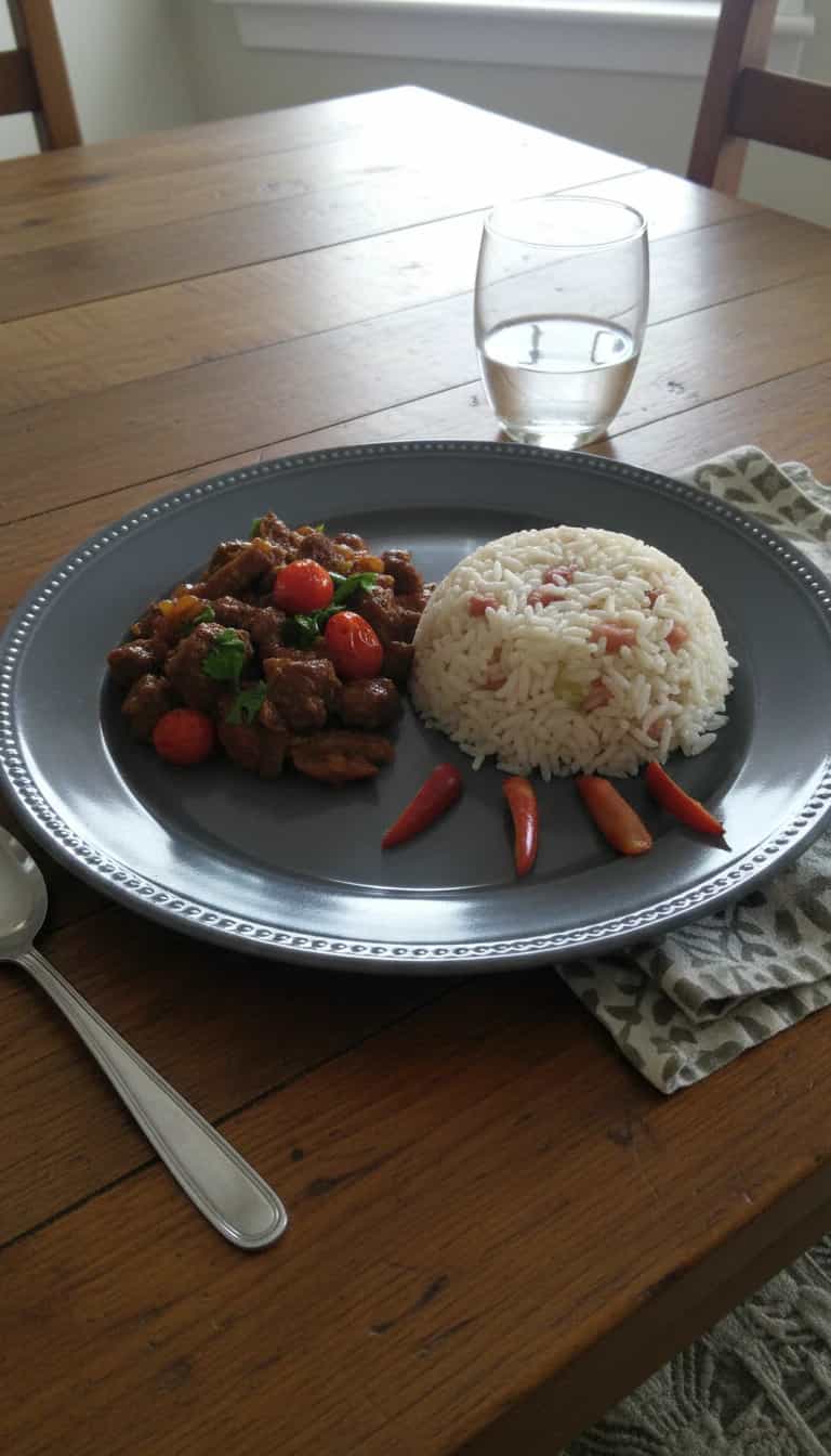 Foto deliciosa de Carne com Pinhão e Arroz pronta para servir - Carnes & Frango