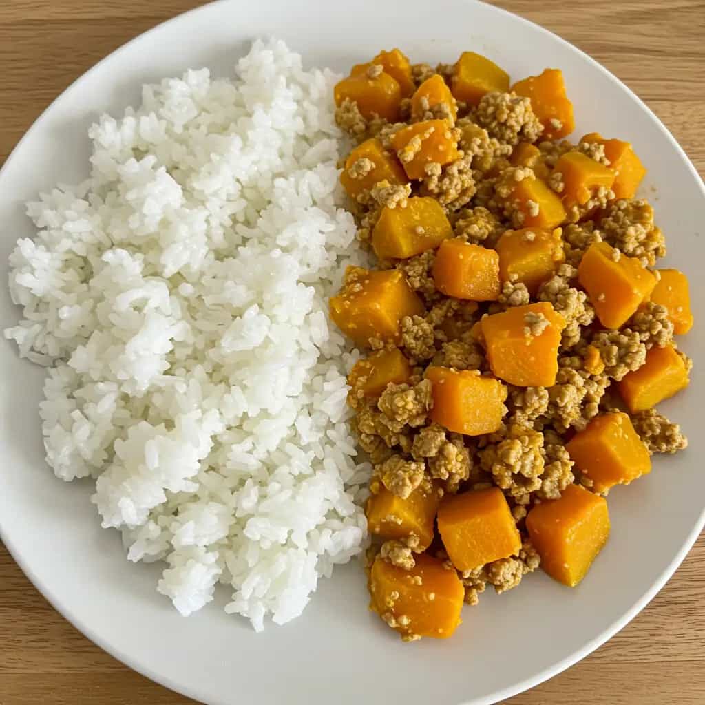 Carne moída com abóbora cabotiá