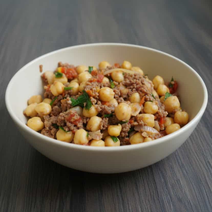 Foto deliciosa de Carne Moída com Grão-de-Bico pronta para servir - Carnes & Frango