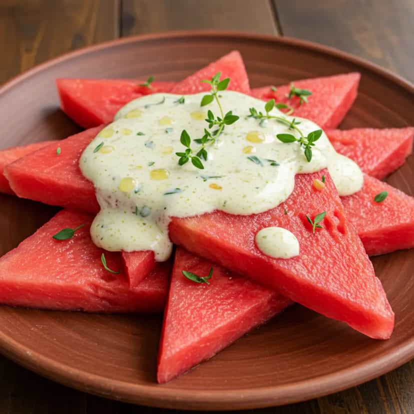 Foto deliciosa de Carpaccio de Melancia Refrescante pronta para servir - Snacks Naturais