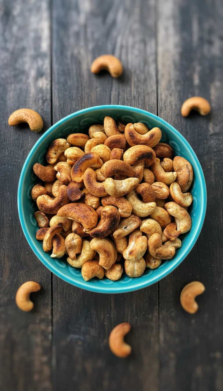 Foto deliciosa de Castanha-de-caju Torrada Temperada pronta para servir - Snacks Naturais