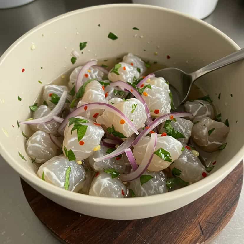 Foto deliciosa de Ceviche de Peixe Branco pronta para servir - Peixes & Frutos do Mar