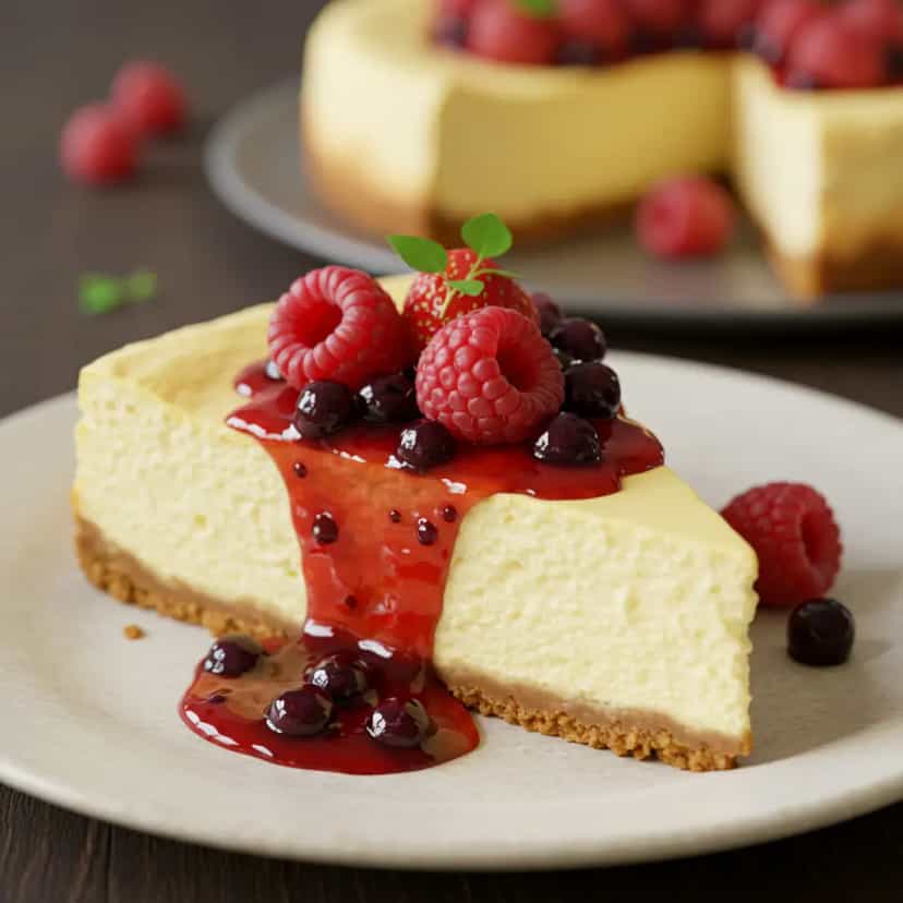 Foto deliciosa de Cheesecake Clássico de Cream Cheese pronta para servir - Tortas & Tortinhas
