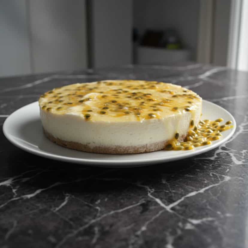 Foto deliciosa de Cheesecake Cremoso de Maracujá pronta para servir - Tortas & Tortinhas