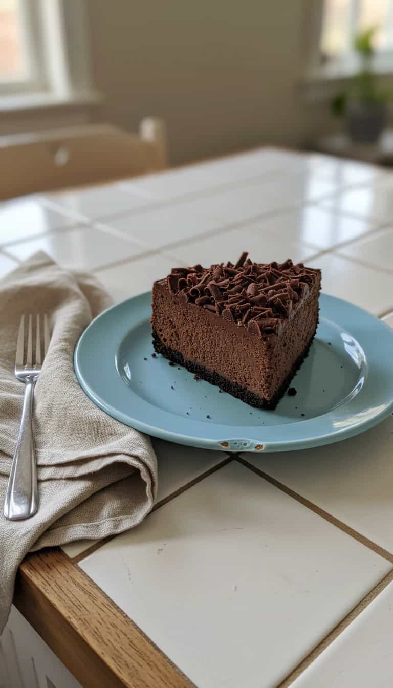 Foto deliciosa de Cheesecake de Chocolate Cremoso pronta para servir - Tortas & Tortinhas