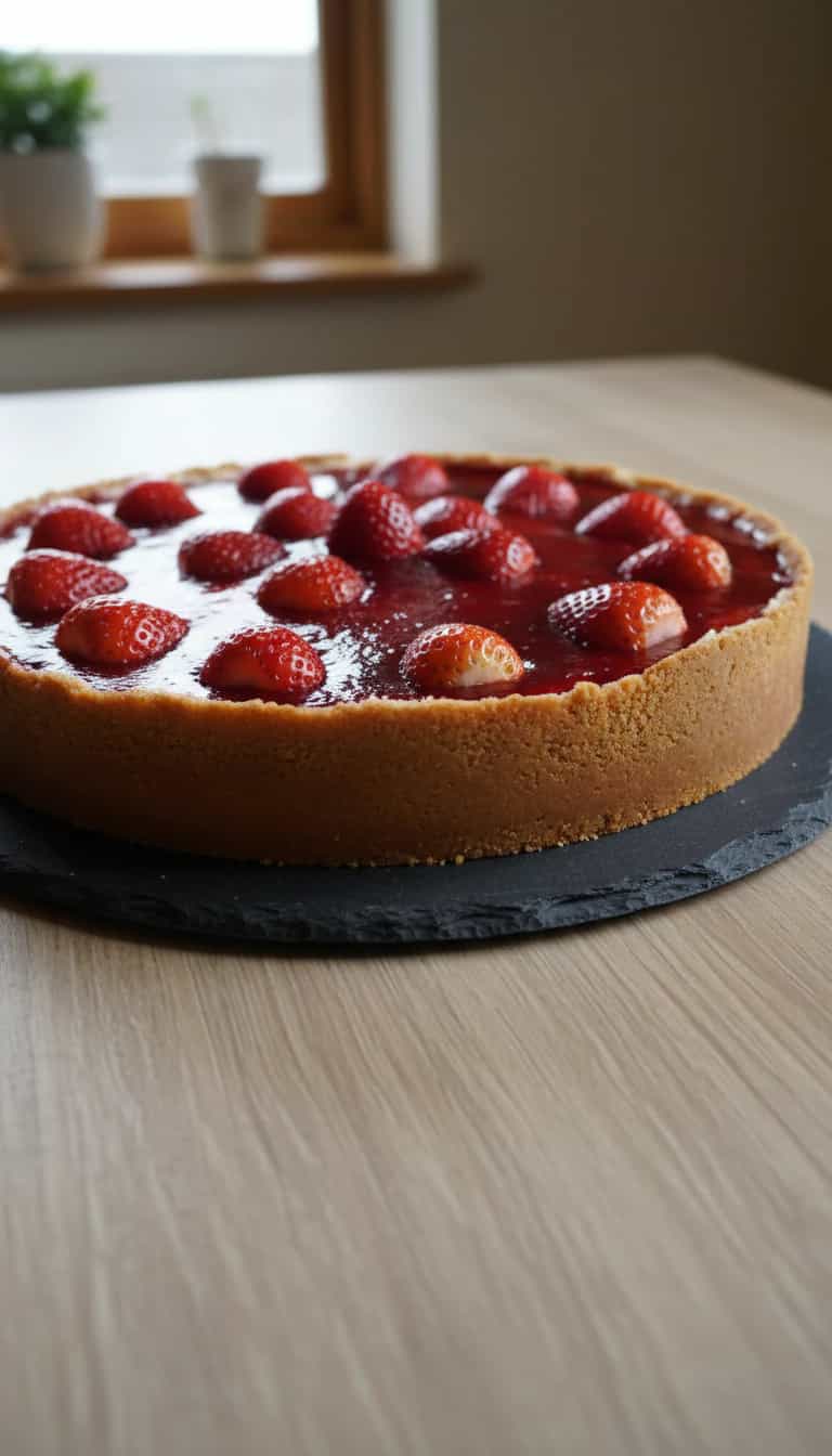 Foto deliciosa de Cheesecake de Morango Irresistível pronta para servir - Tortas & Tortinhas