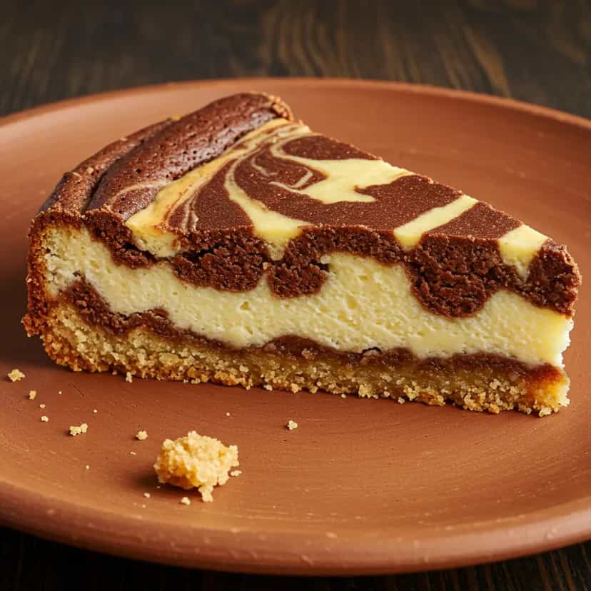 Foto deliciosa de Cheesecake Marmorizado com Chocolate pronta para servir - Tortas & Tortinhas