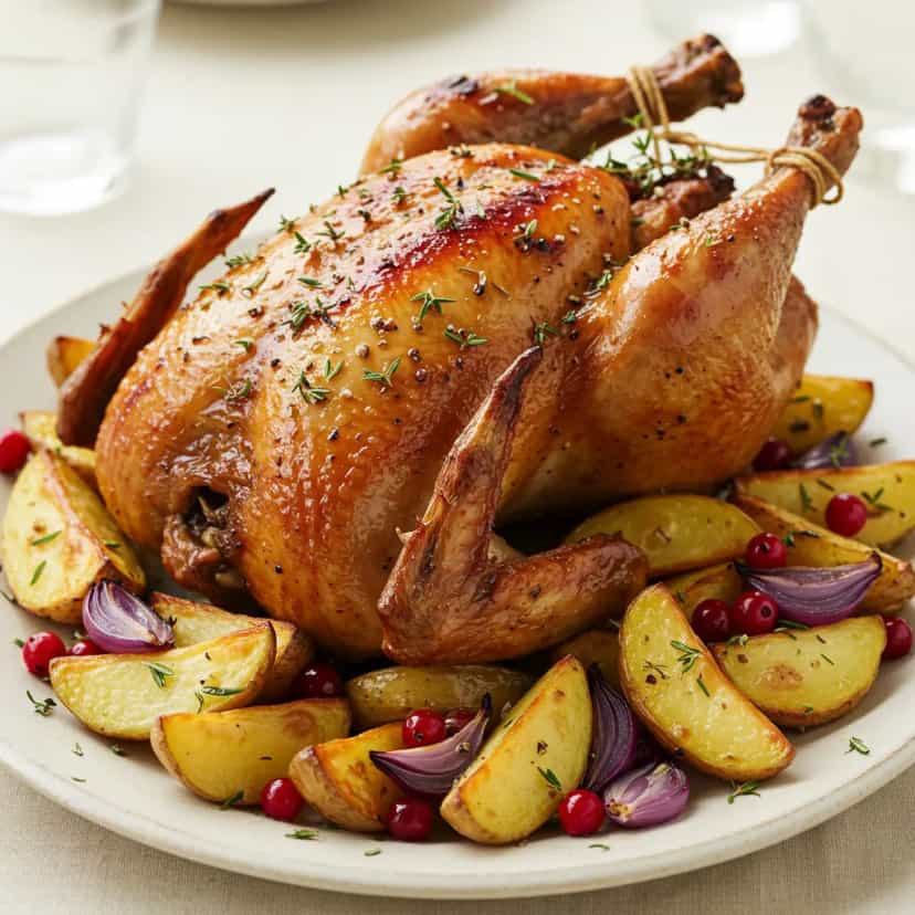 Foto deliciosa de Chester Assado ao Alho e Manjerona pronta para servir - Carnes & Frango