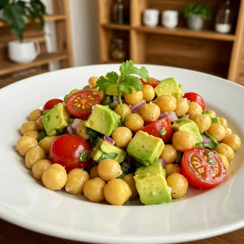Foto deliciosa de Chickpea Salad with Avocado and Lime pronta para servir - Veganas