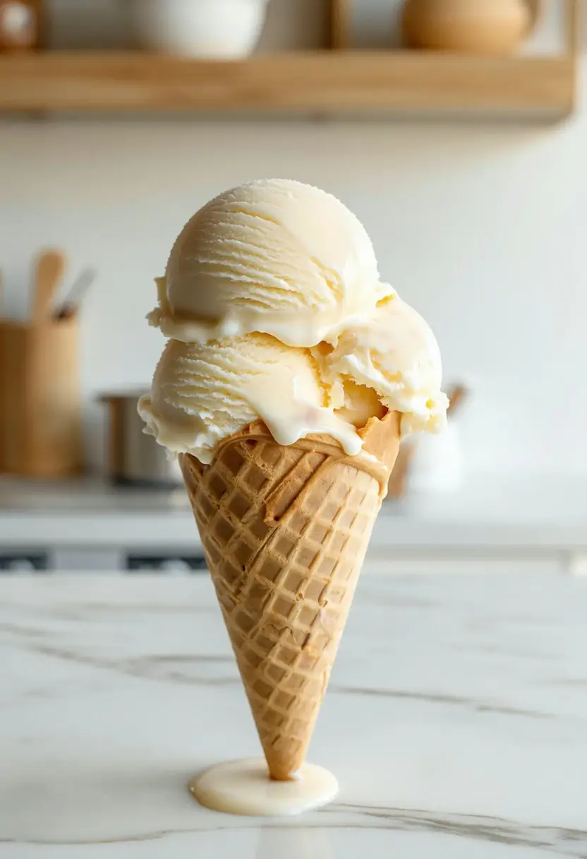 Foto deliciosa de Sorvete Clássico de Baunilha pronta para servir - Doces Gelados & Sorvetes