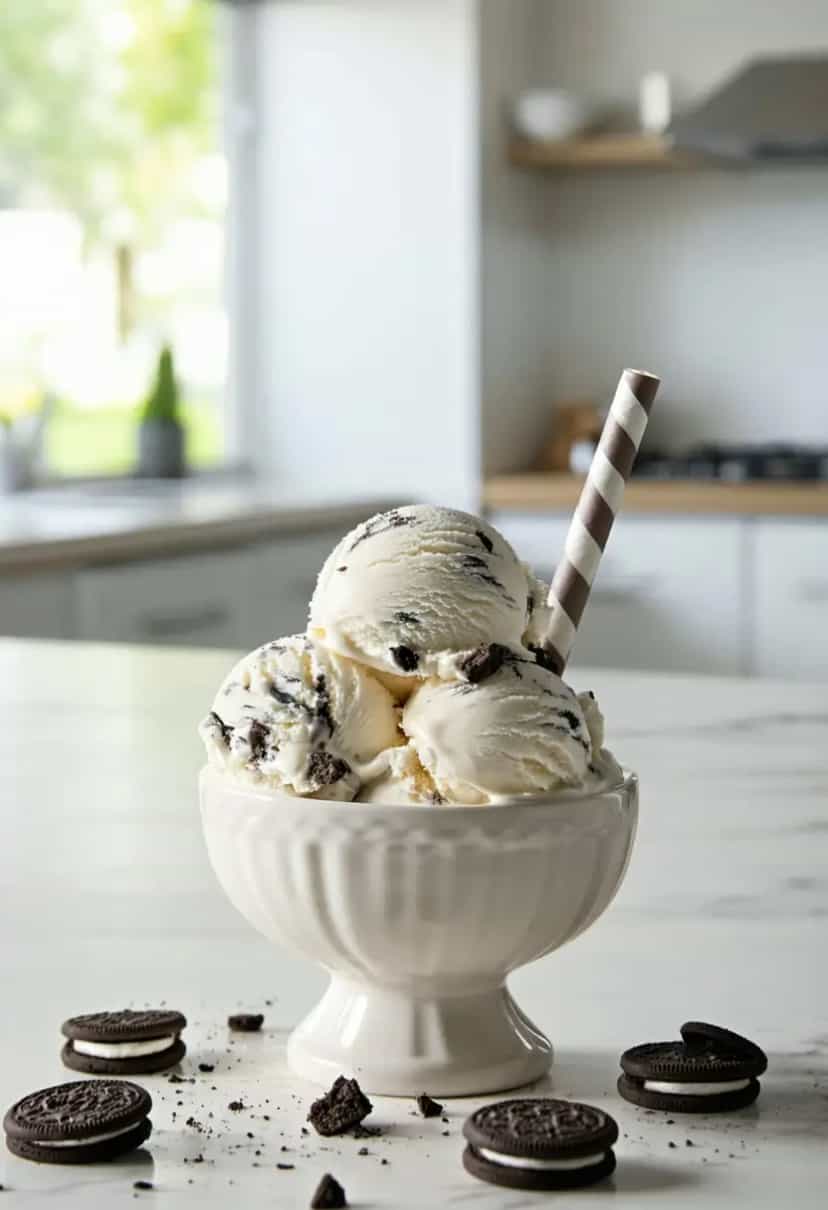 Foto deliciosa de Sorvete de Biscoito e Creme pronta para servir - Doces Gelados & Sorvetes