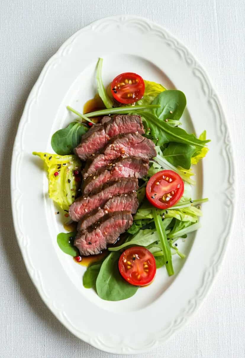 Foto deliciosa de Coração de Boi Grelhado com Salada pronta para servir - Carnes & Frango