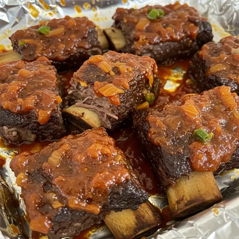 Foto deliciosa de Costela Bovina com Bacon e Molho pronta para servir - Carnes & Frango