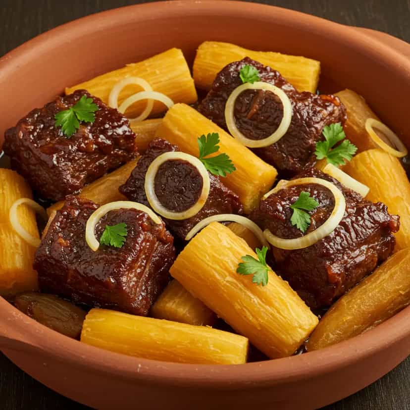 Foto deliciosa de Costela com Mandioca na Telha pronta para servir - Carnes & Frango