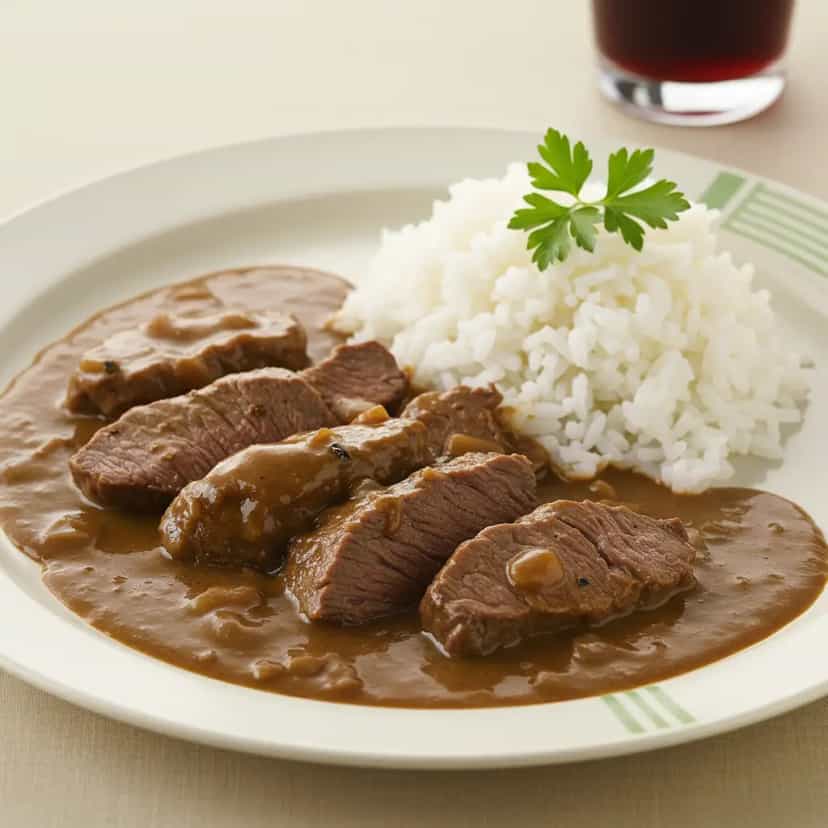Foto deliciosa de Coxão Mole ao Vinho Tinto pronta para servir - Carnes & Frango