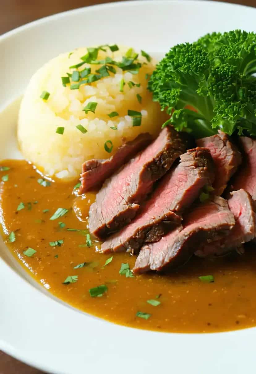 Foto deliciosa de Coxão Mole com Molho de Mostarda pronta para servir - Carnes & Frango