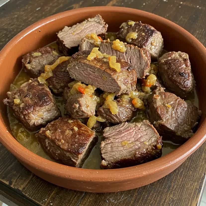 Foto deliciosa de Coxão-Mole com Páprica e Vinho Branco pronta para servir - Carnes & Frango