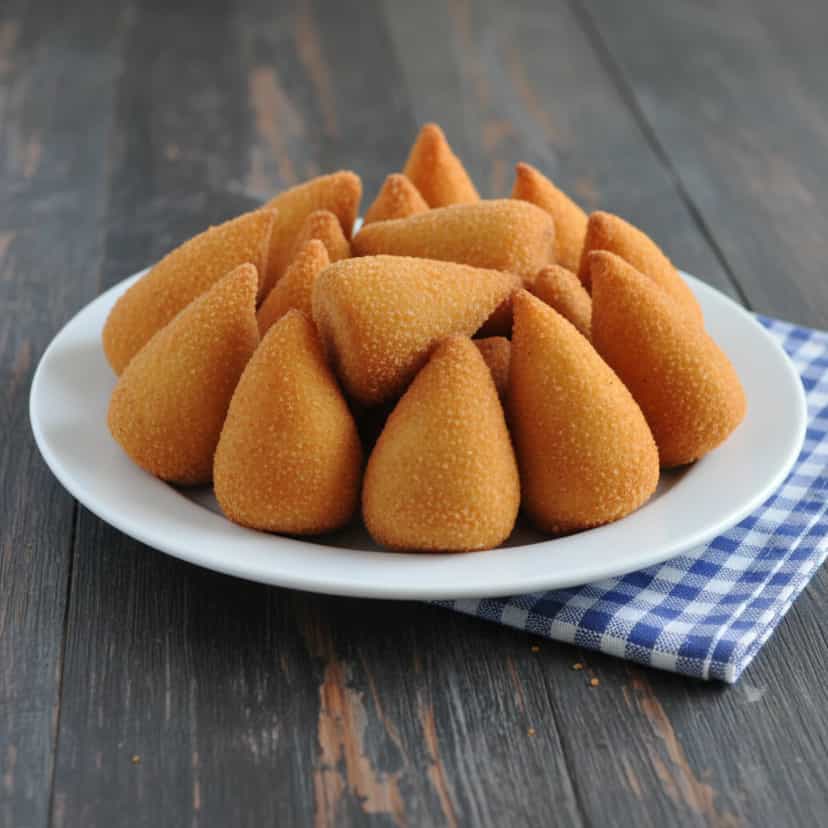 Foto deliciosa de Coxinha Cremosa de Frango pronta para servir - Salgadinhos