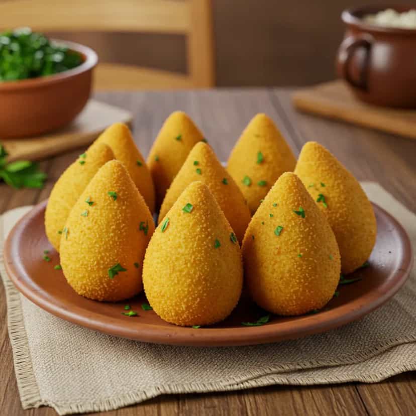 Foto deliciosa de Coxinha de Frango com Massa de Batata pronta para servir - Pizzas & Salgados
