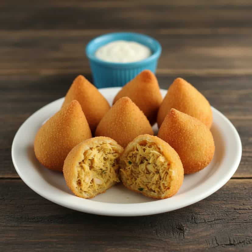 Foto deliciosa de Coxinha de Frango Fit com Ricota pronta para servir - Salgadinhos