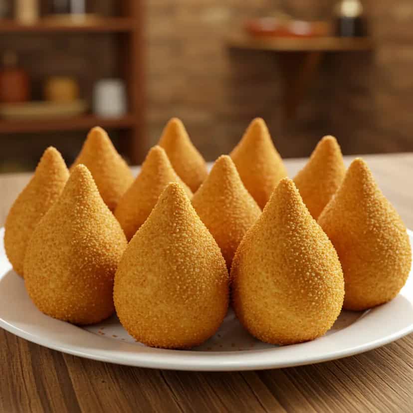 Foto deliciosa de Coxinha Tradicional com Massa Macia pronta para servir - Lanches de Padaria