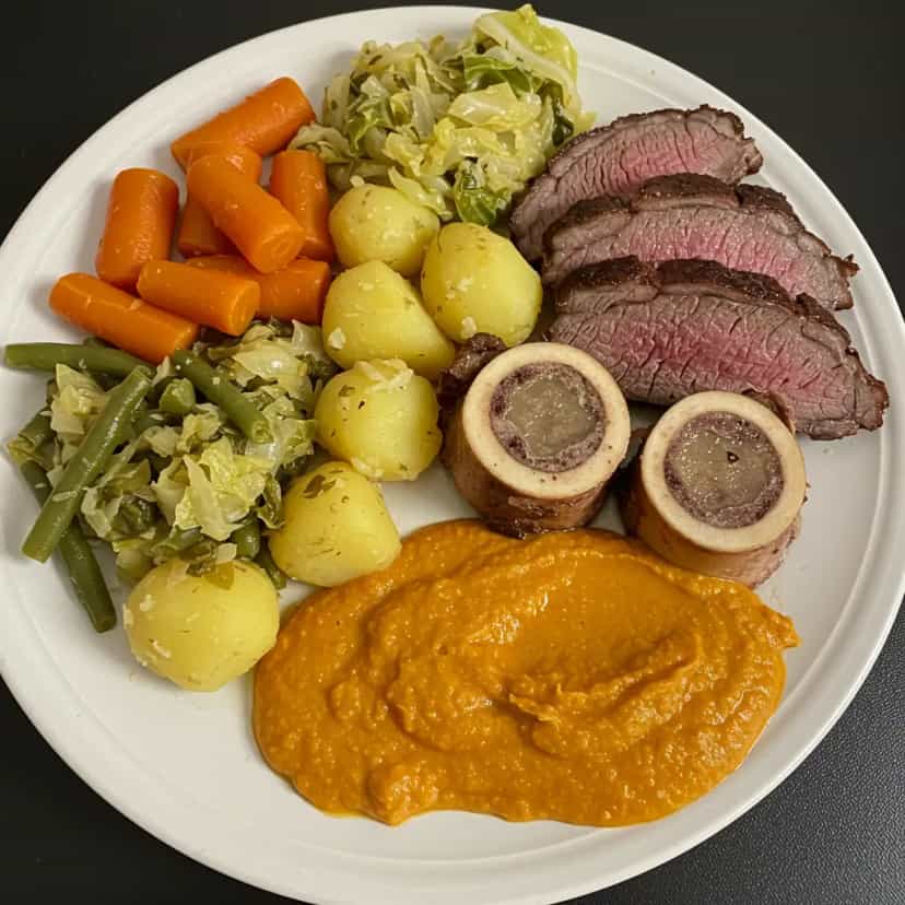 Foto deliciosa de Cozido Pernambucano com Pirão pronta para servir - Pratos Brasileiros Icônicos