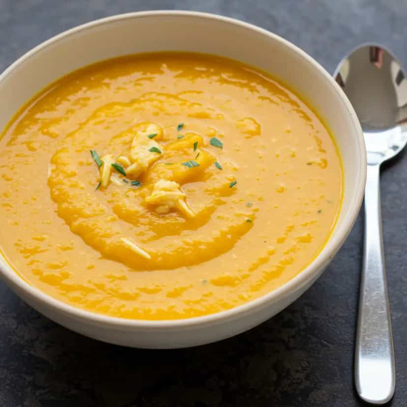 Foto deliciosa de Creme de Abóbora com Frango pronta para servir - Carnes & Frango