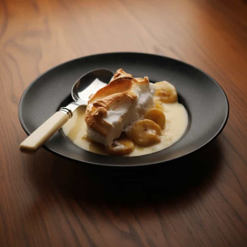 Foto deliciosa de Creme de Banana com Suspiro pronta para servir - Pudins & Cremes