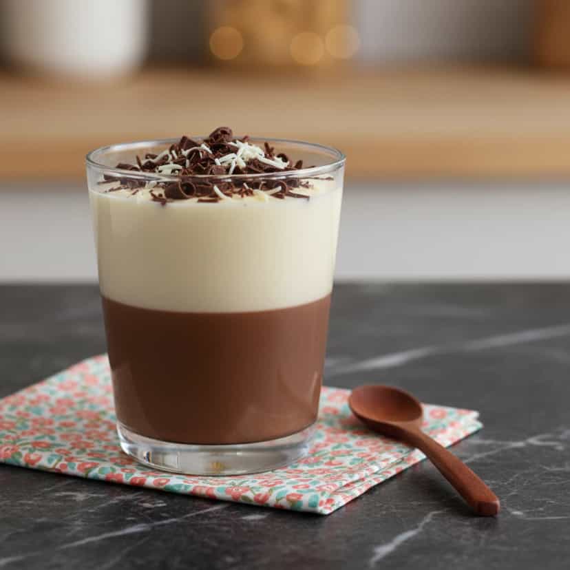 Foto deliciosa de Creme de Chocolate Bicolor pronta para servir - Pudins & Cremes