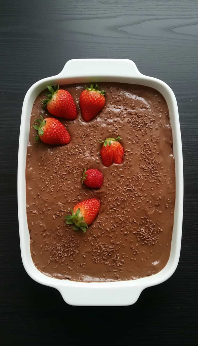 Foto deliciosa de Creme de Chocolate com Rum e Morangos pronta para servir - Pudins & Cremes