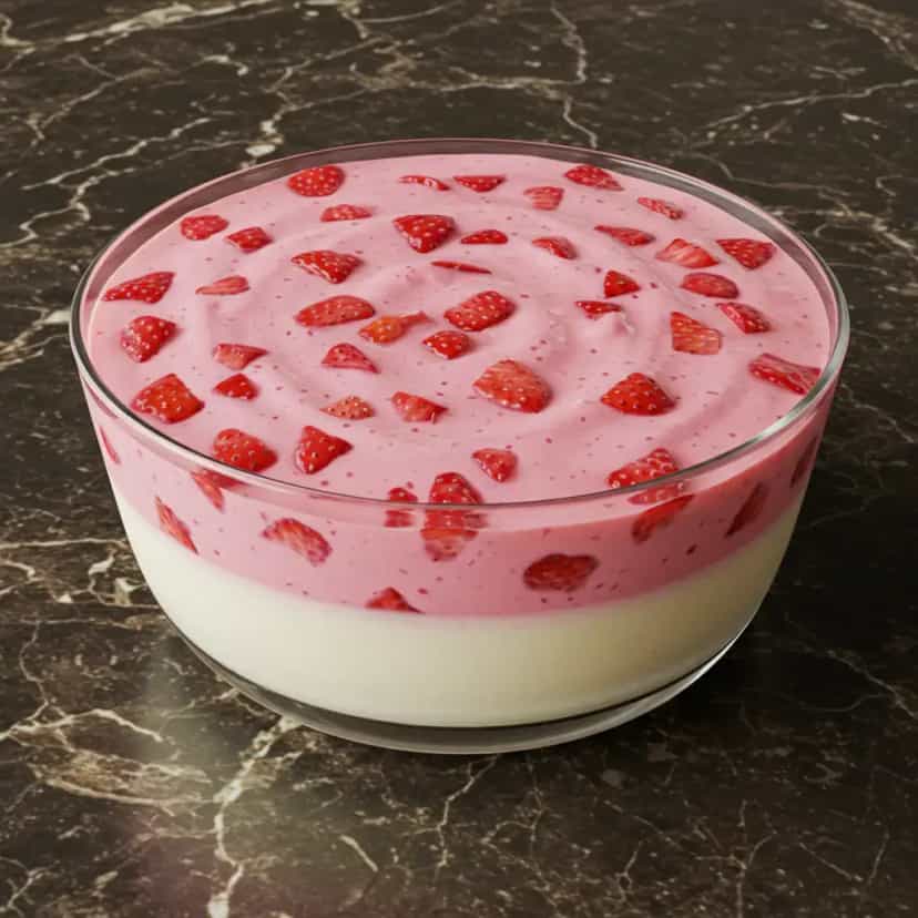 Foto deliciosa de Creme de Morango com Gelatina pronta para servir - Pudins & Cremes
