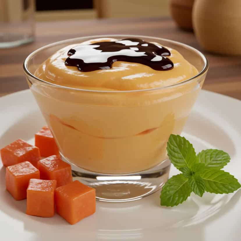 Foto deliciosa de Creme de Papaya com Cassis pronta para servir - Pudins & Cremes