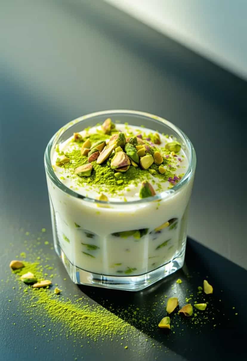 Foto deliciosa de Creme de Pistache com Iogurte Grego pronta para servir - Pudins & Cremes