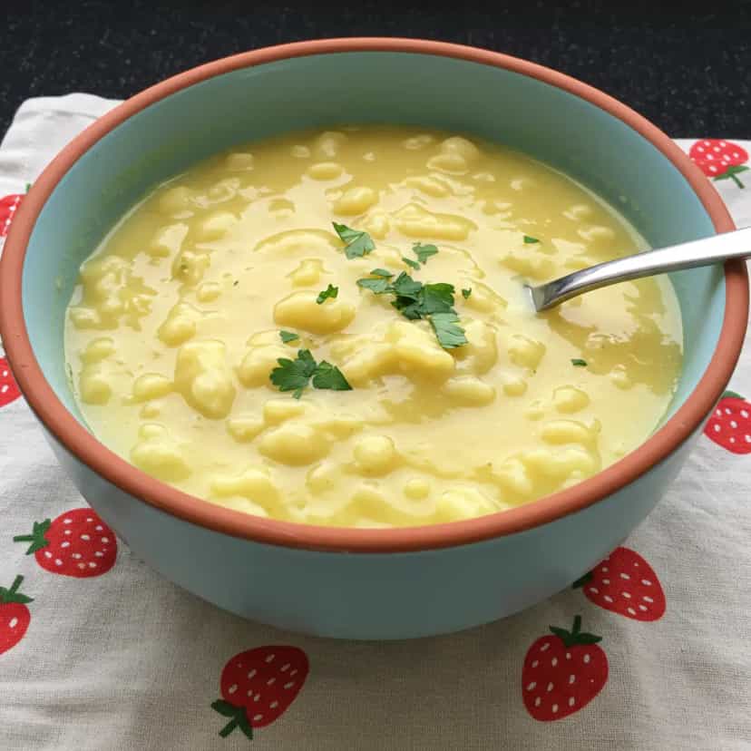 Foto deliciosa de Cremosa Sopa de Batata com Macarrão pronta para servir - Sopas & Caldos