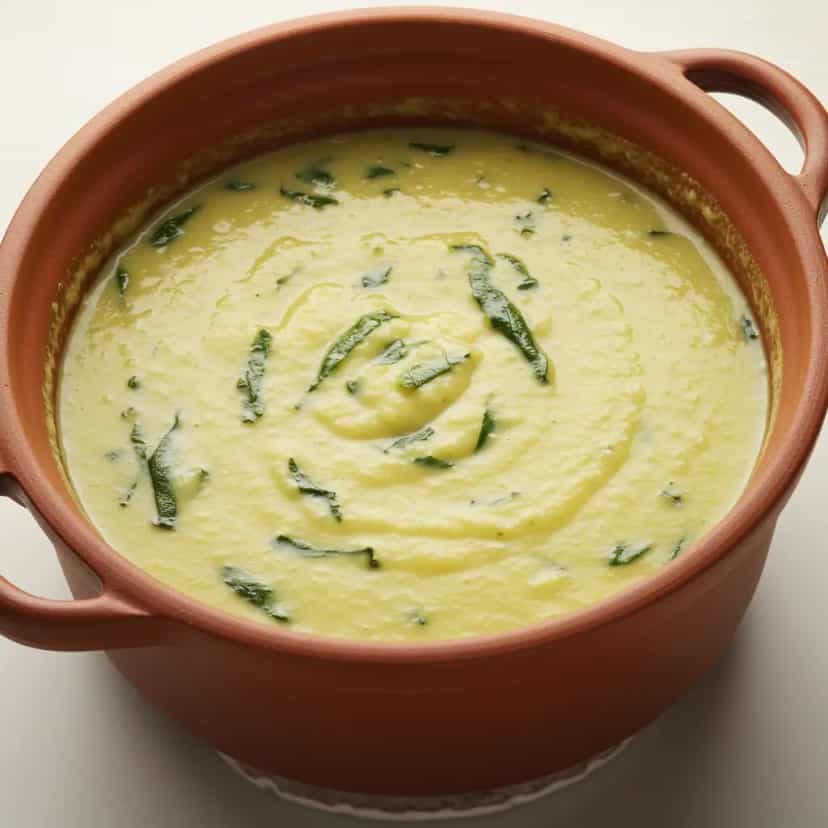 Foto deliciosa de Cremosa Sopa de Fubá com Couve pronta para servir - Sopas & Caldos