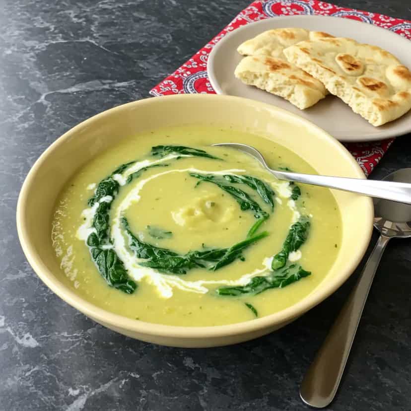 Foto deliciosa de Cremosa Sopa de Milho com Espinafre pronta para servir - Sopas & Caldos