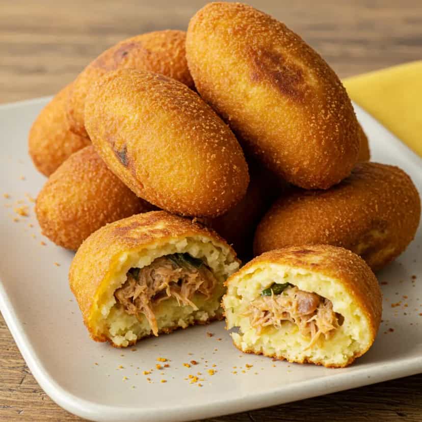 Foto deliciosa de Croquete de Mandioca com Charque pronta para servir - Salgadinhos