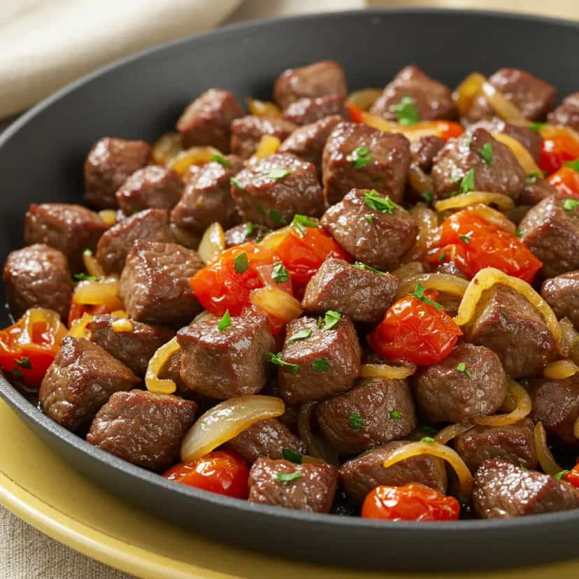 Foto deliciosa de Cubos de Filé Mignon ao Saltimbocca pronta para servir - Outras Receitas