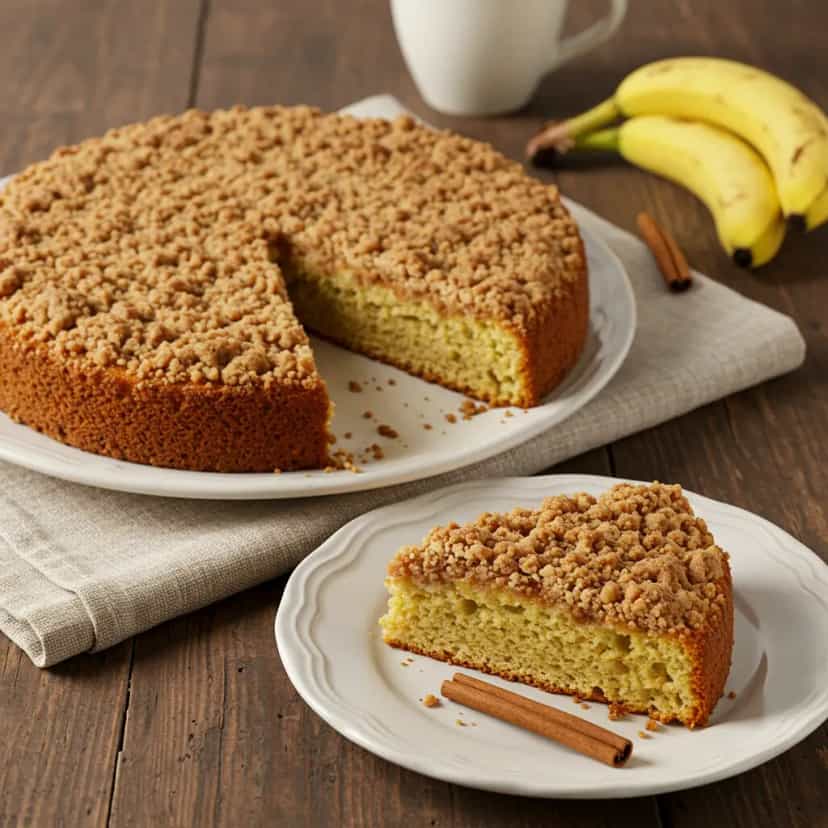 Foto deliciosa de Cuca de Banana com Farofa Canela pronta para servir - Bolos & Cupcakes