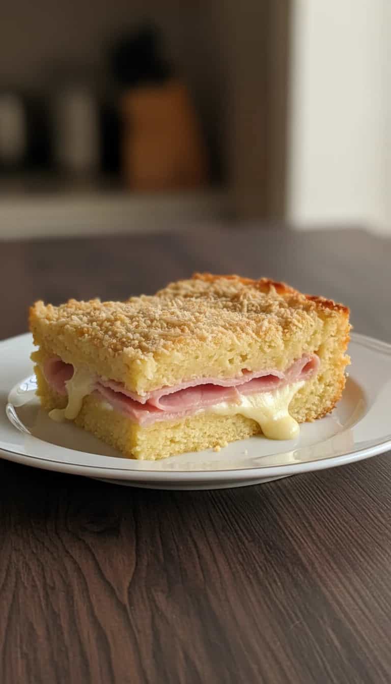 Foto deliciosa de Cuca de Presunto e Mussarela pronta para servir - Lanches de Padaria