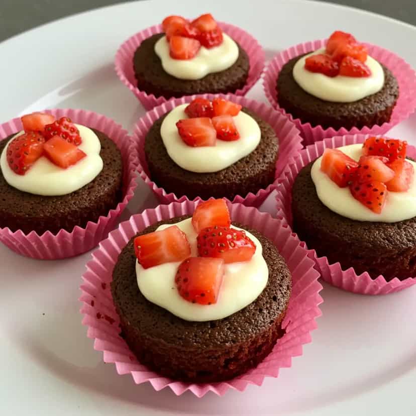 Foto deliciosa de Cupcakes de Chocolate com Morango pronta para servir - Bolos & Cupcakes