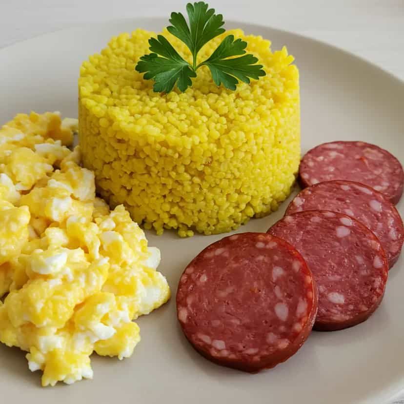 Foto deliciosa de Cuscuz de Milho Cremoso pronta para servir - Tapioca & Cuscuz