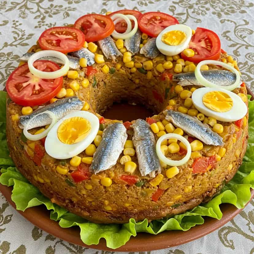 Foto deliciosa de Cuscuz Natalino do Andre Neves pronta para servir - Pratos Brasileiros Icônicos